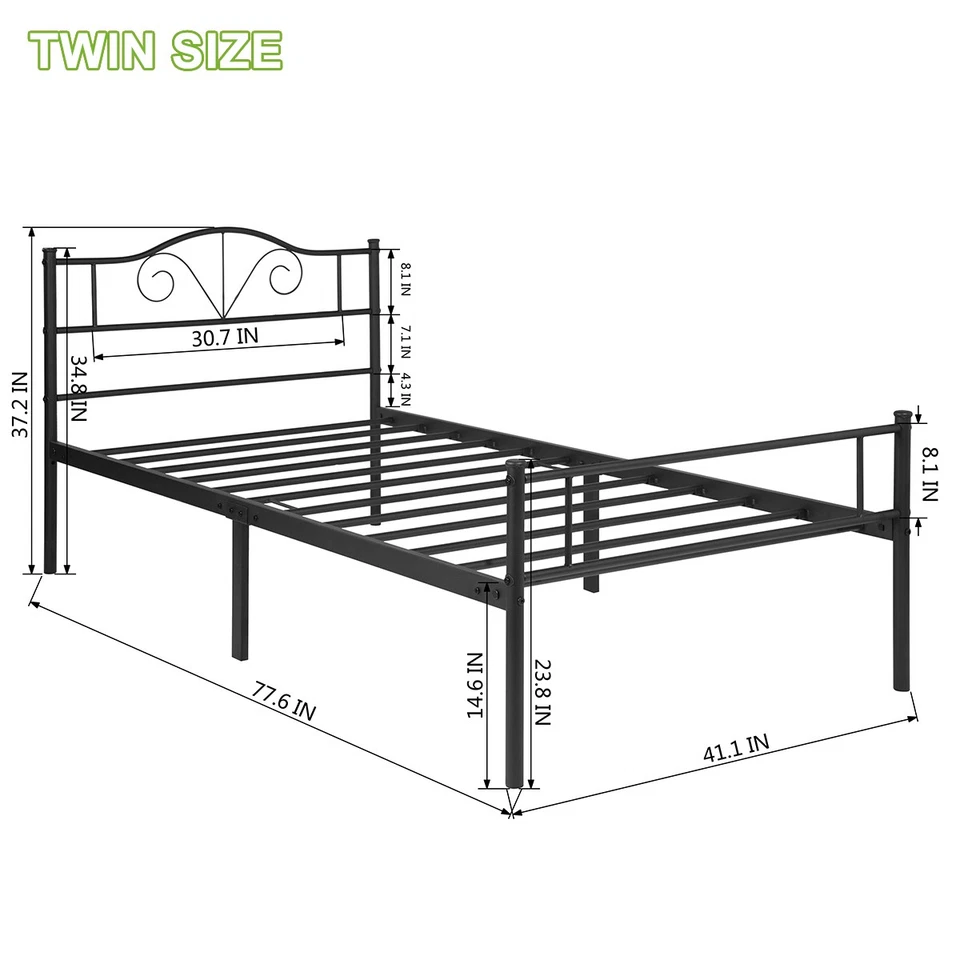 Base de base de cabecero plataforma colchón con marco de cama de metal tamaño queen doble Foto 3 de 4