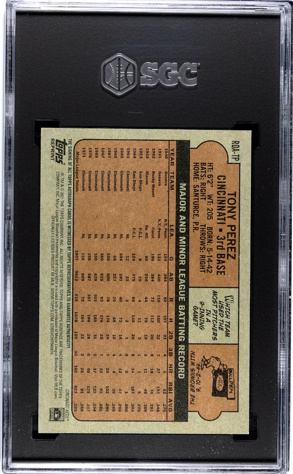 2021 Topps Heritage Tony Perez #ROA-TP Real One Autograph Red Ink SGC 10 - Image 2 of 2