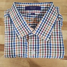 Men  s XL Multicolor Check Button Down Shirt Alan Flusser 100 Cotton Long Sleeve