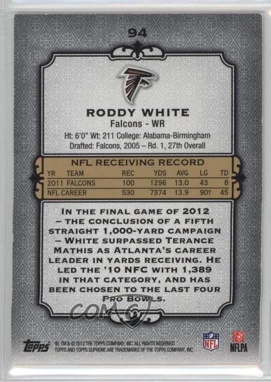 2012 Topps Supreme /462 Roddy White #94 - Image 2 of 2