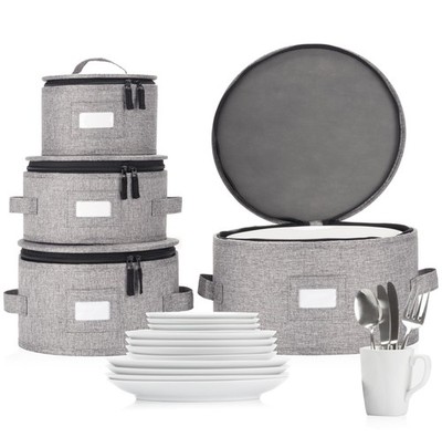 Set of 4 China Storage Cases for Dinnerware - Hard Shell and Stackable - Gray 