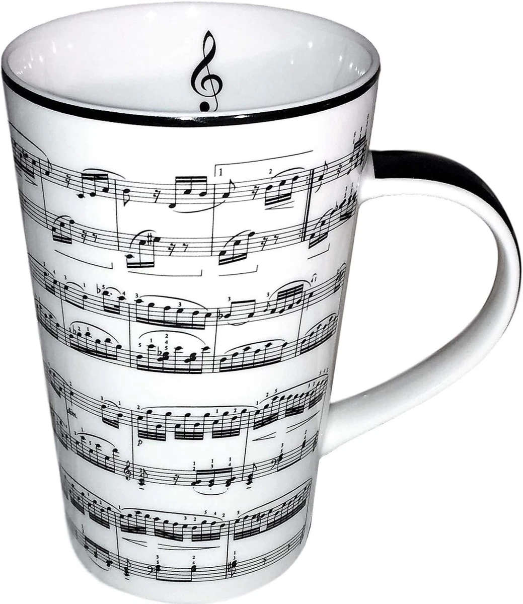 Tazza da caffè in ceramica, 350 ml, creativa, per chitarra/pianoforte/ violino, tazza da caffè, note musicali con manico, tazza con motivo musicale, tazza da latte, tazza da tè per insegnanti di