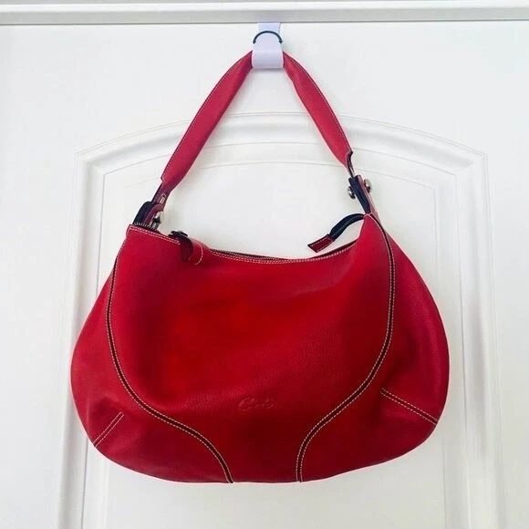 Bolsos Cats Large Red Leather Hobo Shoulder Bag Made in Spain 18" x 11" - Image 3 of 4