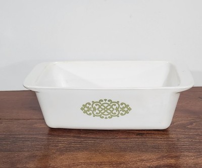 Vintage Corning Ware P-315-B 2 Qt Loaf Pan Baking Dish Green Scroll Pattern USA