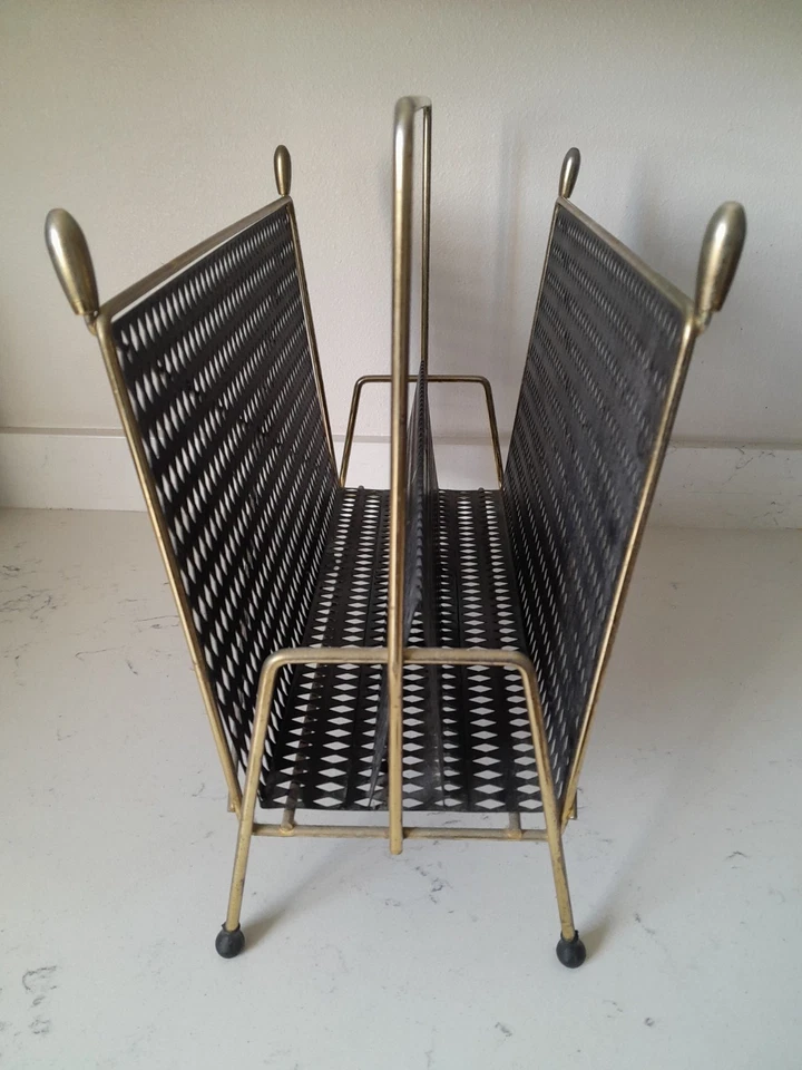 Portadiscos de latón y malla de diamante para revistas MCM atomic de colección de los años 50 Foto 2 de 4