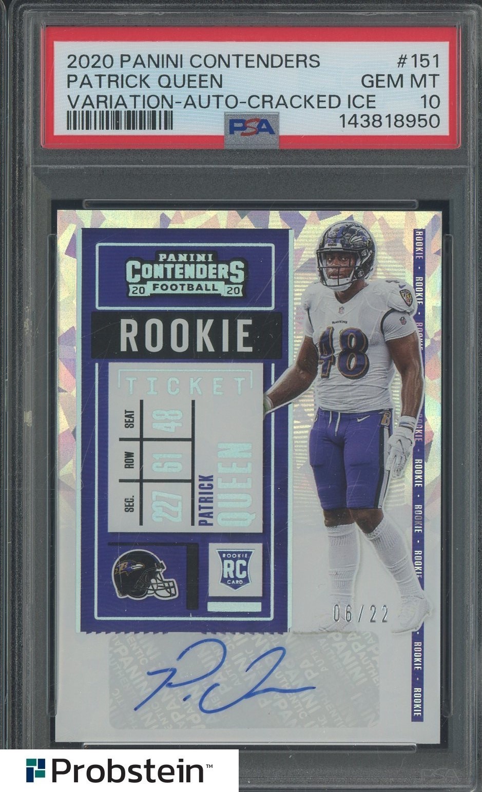Patrick Queen Panini Contenders #151 Variation-Autograph-Cracked Ice