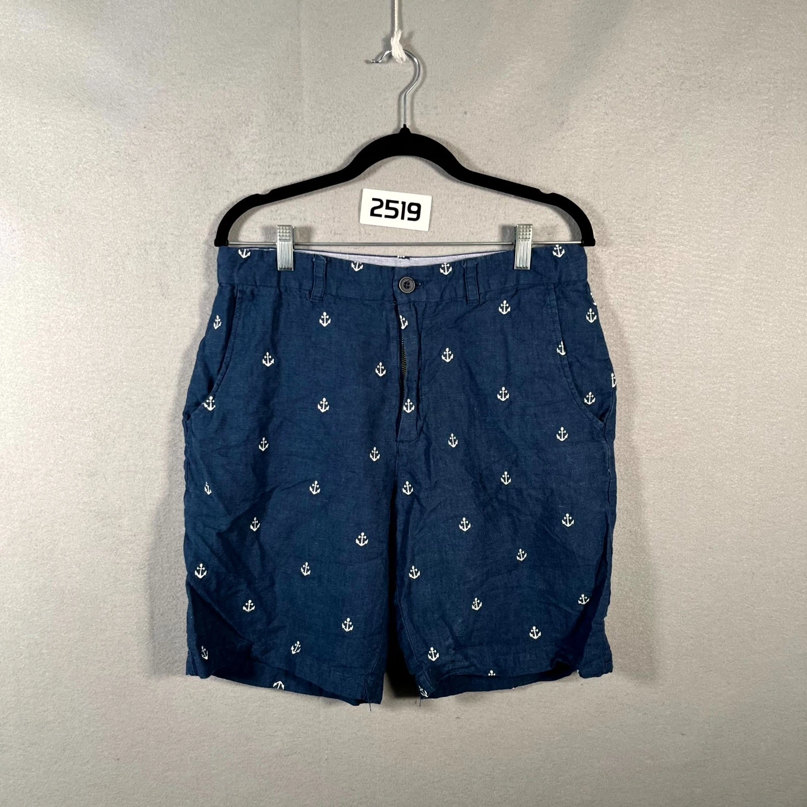 Isaac Mizrahi New York Chino Shorts Mens 32 Navy Blue Allover Anchor Print