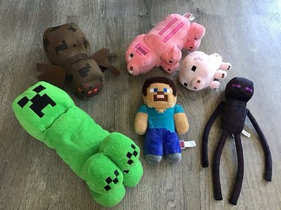 Minecraft Plush Lot Of 6 Plushes! Stuffed Animals Steve Creeper Pigs Enderman
