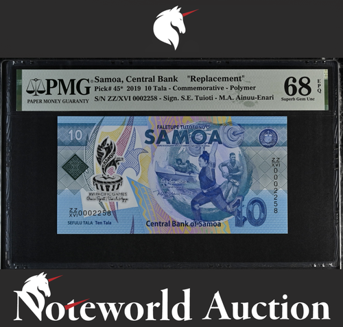 Samoa COMM. 10 Tala 2019 P 45* Polymer Replacement ZZ UNC PMG 68 EPQ TOP POP - Picture 2 of 5