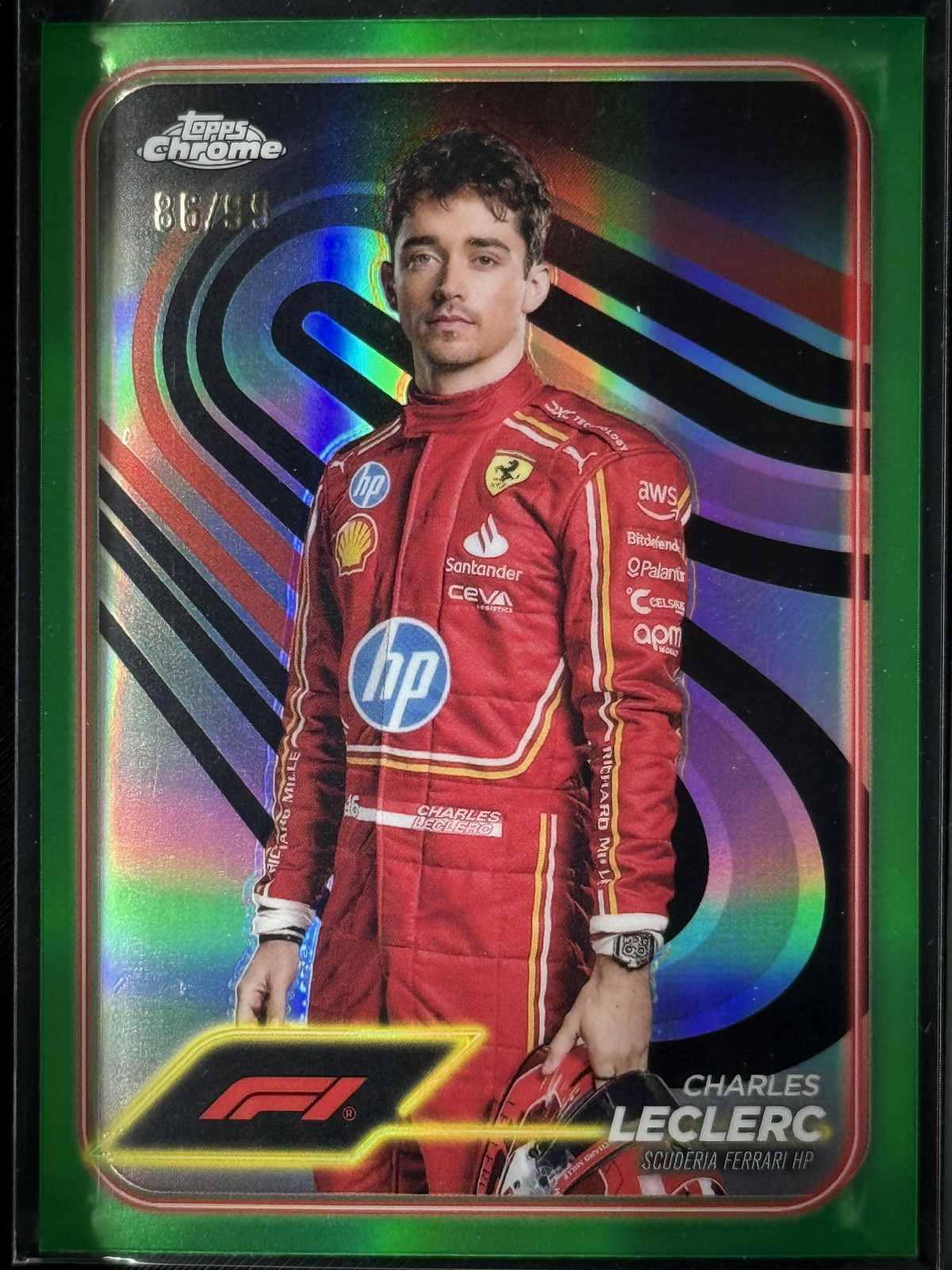 Charles Leclerc 2024 Topps Chrome Formula 1 Green /99 Refractors #3