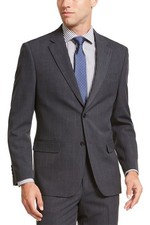 Armani Exchange Mens Slim-Fit Windowpane Wool Suit Jacket 46R Grey/Blue NWT 475