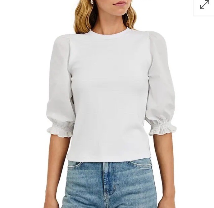 Rails Laurel White Tee Top Size L Puff Sleeve Eyelet Lace Trim Boho Cotton Comfy