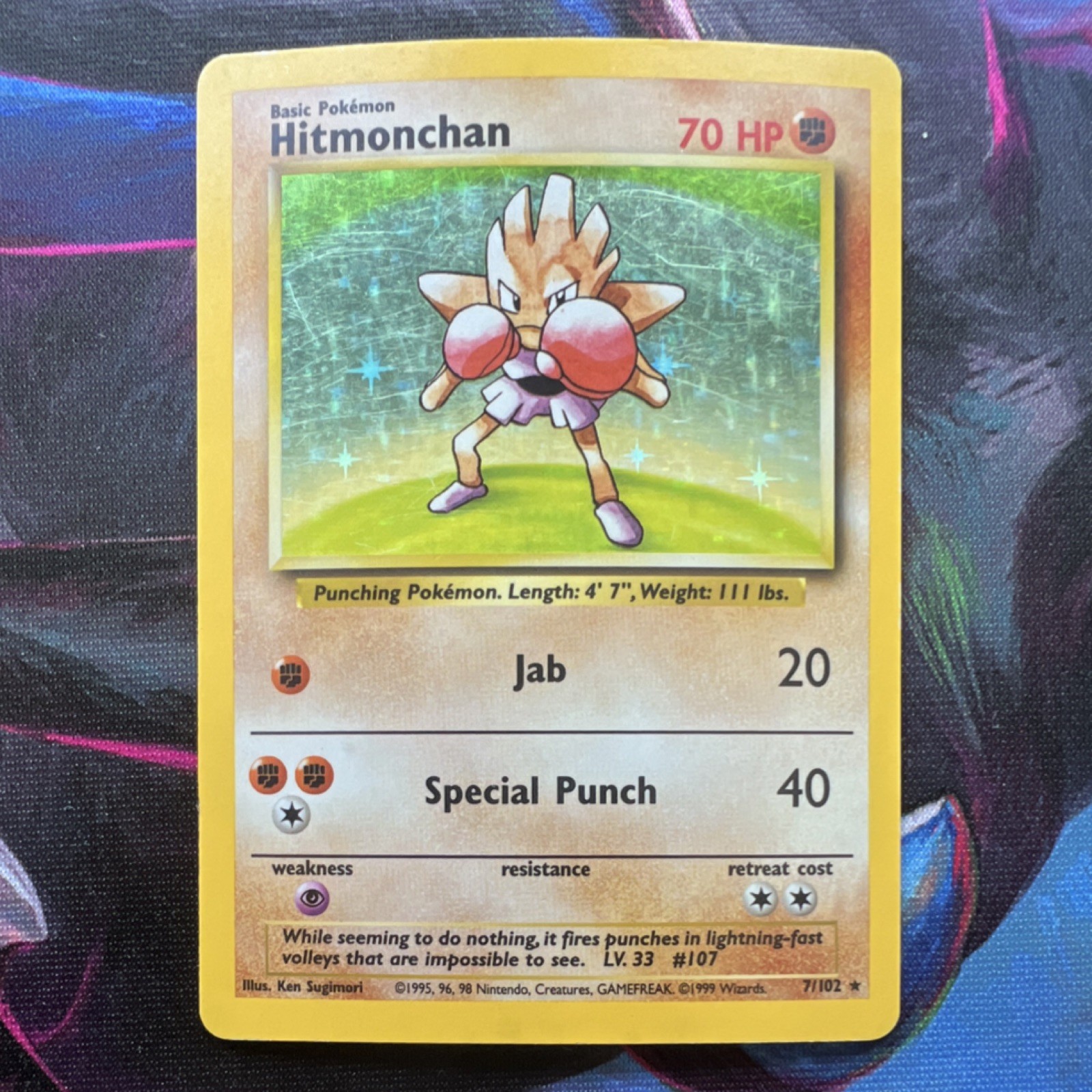 Pokémon TCG Hitmonchan 7/102 Base Set Holo Rare 1999 Wizards - MP