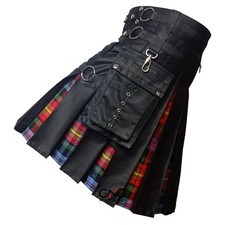 Men's Scottish Black Hybrid Kilt Modern Fashion Utility Kilt Size 28-62