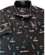 Bad Birdie TPC Scottsdale All Over Print Golf Polo Shirt Men's Medium Black 