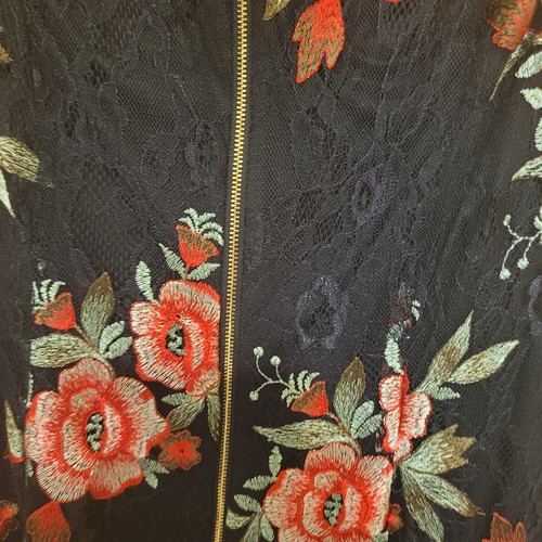 Calvin Klein Black Lace Embroidered Floral Midi Sheath Dress Size 14 - Picture 9 of 12