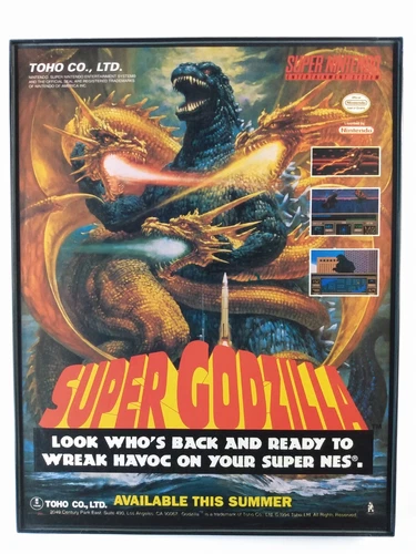 Framed Super Godzilla SNES Nintendo Toho 1994 retro video game kaiju wall art