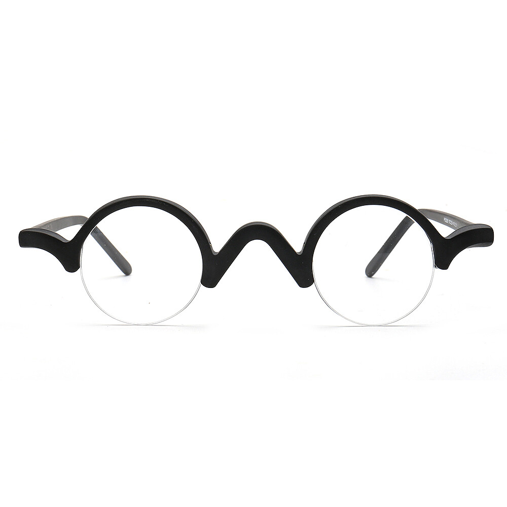Retro Mens Small Round Eyeglass Frame Women Semi Rimless Eyewear Nerd ...