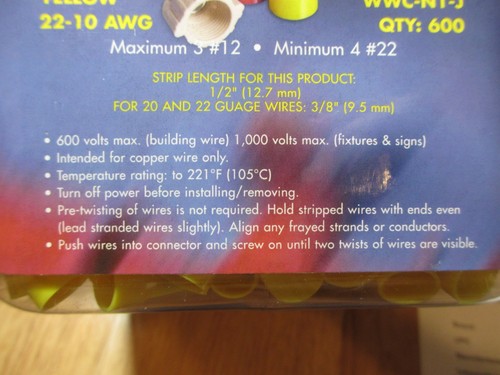 Jar of 600pcs NSi WWC-N1-J Easy-Twist Yellow 22-10AWG Winged Wire Connectors USA - Photo 6/8