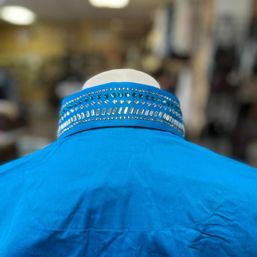 70081Turq Alteza Real Satén Show Camisa con Piedras Cremallera Oculta Turquesa - Imagen 3 de 3