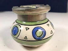 Rare Mid Century Cloisonné Vtg 2 Piece Ashtray Metal And Ceramic Art Deco