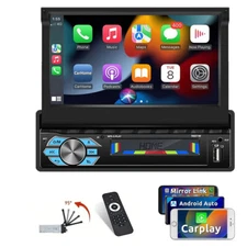 7" Single 1 DIN Car Radio Stereo Carplay Touch Screen Flip out Player Bluetooth