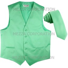 New Men's Vesuvio Napoli Tuxedo Vest 2.5" Skinny Necktie prom party Aqua Green
