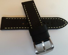 Genuine Leather Black w/High Contrast White Stitching 22mm Smartwatch Watch Band