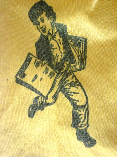 Vintage LEND A HAND Society Apron S Newsboy CHarity Cotton Yellow Cobbler