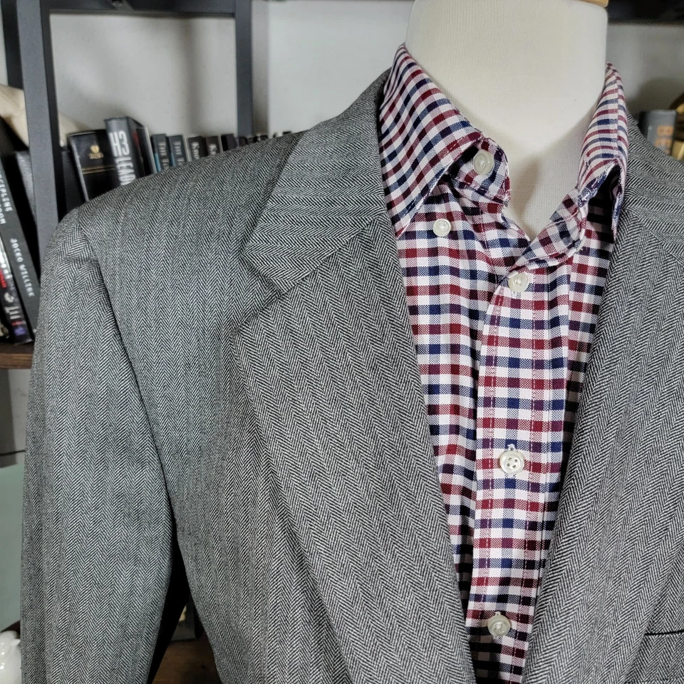 Abrigo Blazer Deportivo Club Room Para Hombre Dos Botones Gris Espiga Lana Cachemira 46L Foto 4 de 4