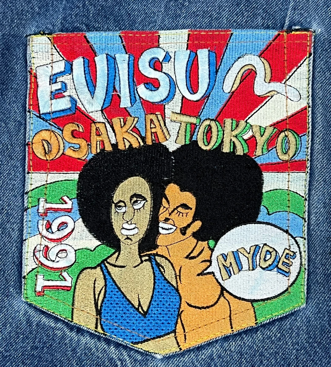Rare VTG Evisu Osaka Tokyo MYDE 1991 Mens Denim Jeans Embroidered Pockets 37X32