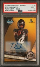 2023 Chrome University Travis Hunter 1st Bowman True Gold /50 Color Match Auto