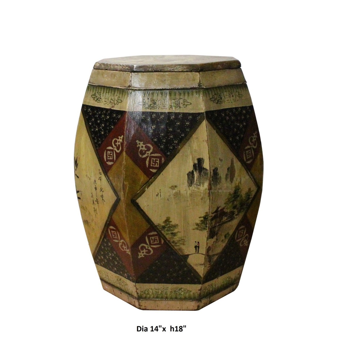 Chinese Village Vintage Wood Octagon Brown Scenery Box Display cs3625S Chinese Village Vintage Wood Octagon Brown Scenery Box Display cs3625S