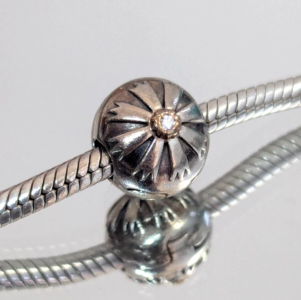 Authentic Pandora Silver & 14K Gold Friendship Flower Clip Charm 790988 - Image 2 of 3