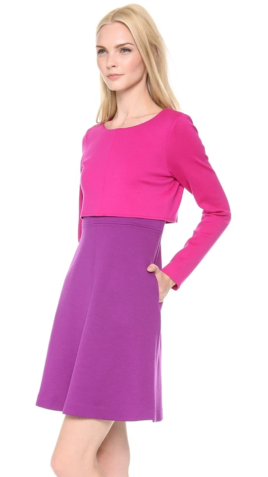 $985 Lisa Perry Dos Niveles Púrpura y Rosa Lana Línea A Mini Vestido EE. UU. 8, Reino Unido 12 Nuevo sin Etiquetas Foto 2 de 4