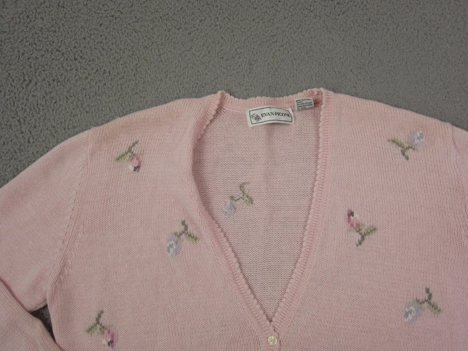 Suéter Vintage Evan Picone Mujer Mediano Rosa Cárdigan Floral Damas Años 90 80 Foto 2 de 4