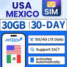 USA Mexico SIM Card - 30GB High-Speed, 30 Day T-Mobile Verizon JetSim/Travel SIM