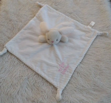 White Ribbed Bunny Baby Security Blanket Pink 1st Easter Lovey Knotted Corners