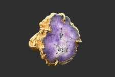 18K Gold Plated Purple Solar Quartz Druzy Ring Adjustable Overlay Jewelry Sp-173