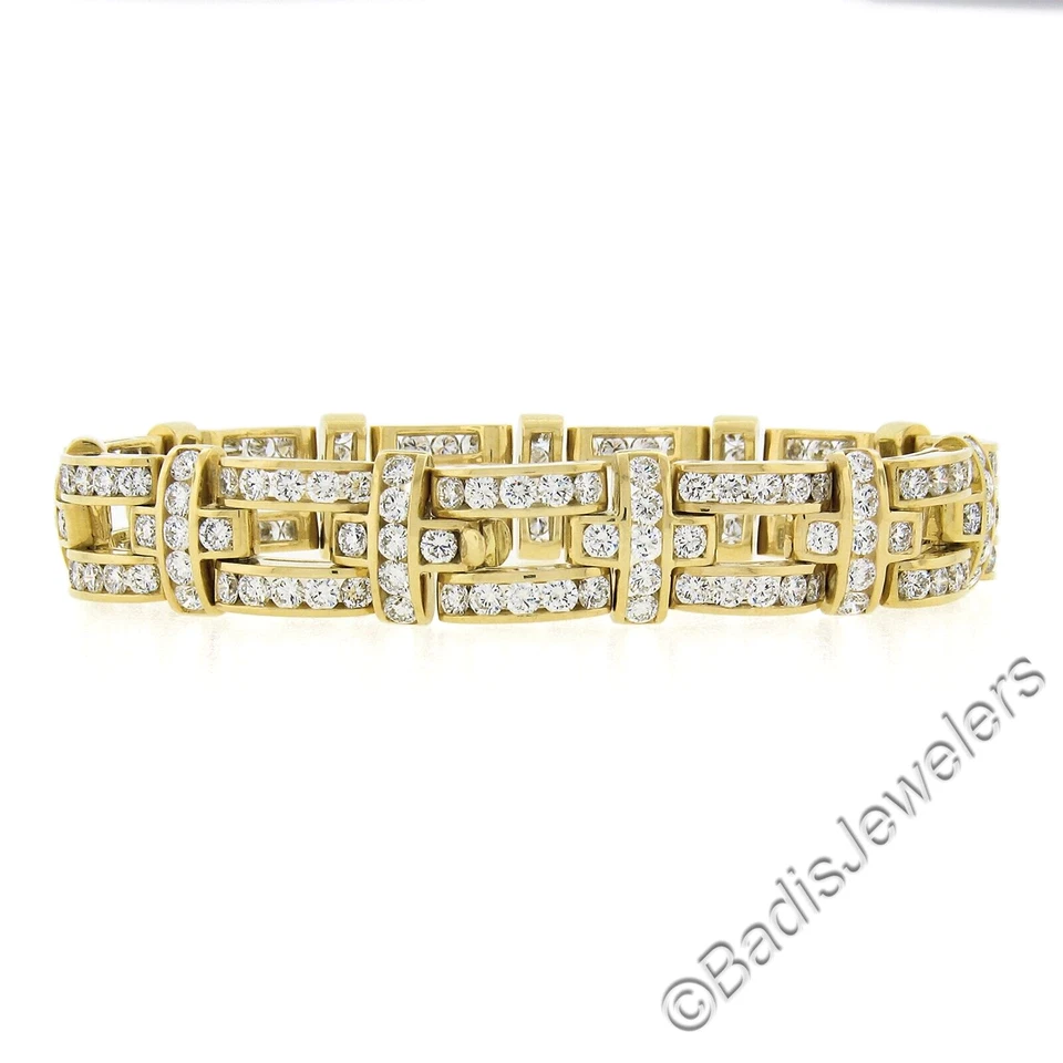 Unisex 18K Gold 14.9ctw Channel Set FIERY Diamond Wide Link Statement Bracelet - Image 4 of 4