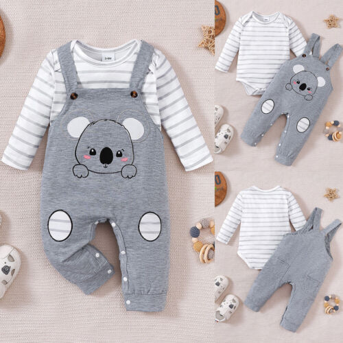 Cute Newborn Baby Boy Striped Romper Tops Dungarees Jumpsuit Clothes Outfit Set