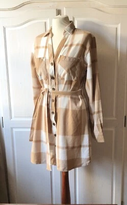 Holzfäller Kleid Stiefelkleid Blusenkleid Tunikakleid Kariert Karo Nude Weiß - Bild 1 von 4