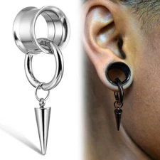 2PCS Screw Fit Ear Gauges Tunnels Plugs with Rings Spike Stretcher Studs Jewelry