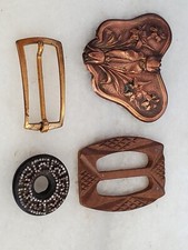Lot Of Four Vintage Belt Buckles Copper, Bakelite 