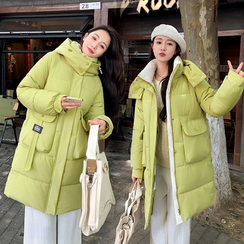 Mujeres Abrigo Cálido Suelto Largo Con Capucha Algodón Invierno Acolchado Parka Informal Prendas de abrigo Talla - Imagen 9 de 29