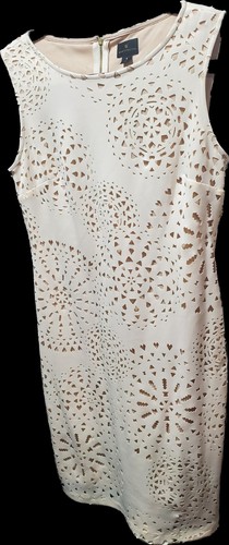 ๐๐ Abito da cocktail Worthington avorio nudo taglio laser stencil tubino ~ 8 M3020 - Foto 11 di 23