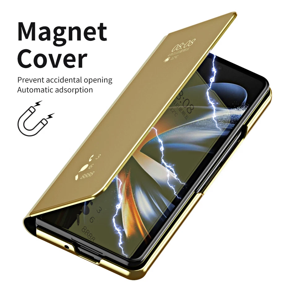 For Samsung Galaxy Z Fold5/4/3/2 Cover Magnetic S-View Mirror Plating Stand Case - Image 2 of 4