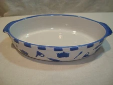 Grestel Portugal Stoneware Oval Open Casserole Baker/Dish Blue Kitchen Utensils