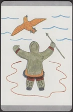 Playing Cards Single Card Old Vintage * INUIT YUPIK NATIVE MAN HUNTING * Eskimo 