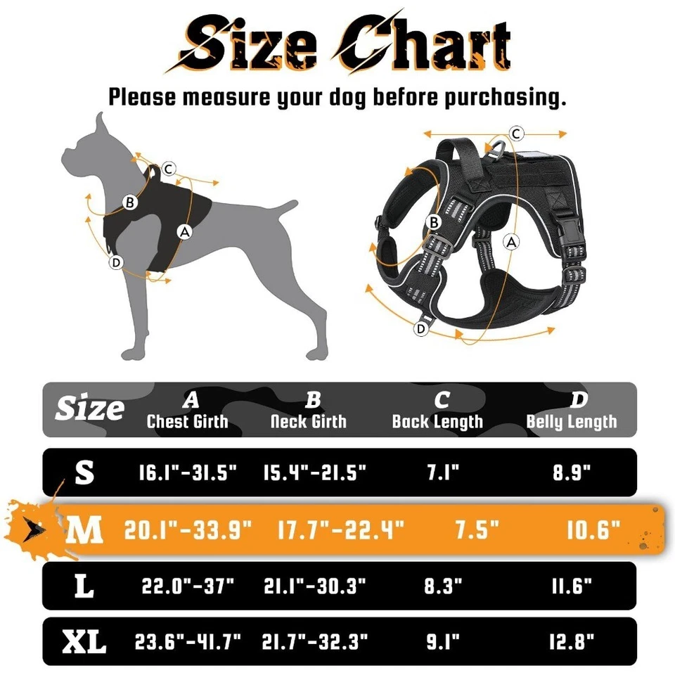 Arnés para Perros Rabbitgoo Sin Tirar Chaleco Táctico Ajustable Reflectante Militar Negro Foto 2 de 4